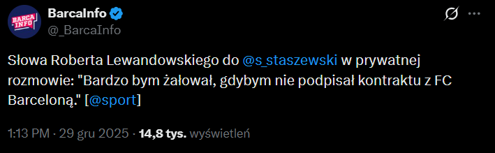 SŁOWA Lewego do Sebastiana Staszewskiego z prywatnej rozmowy dot. transferu do Barcy!